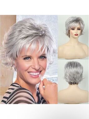 Short Layered Women’s Wig in Silver Gray - Classic Style